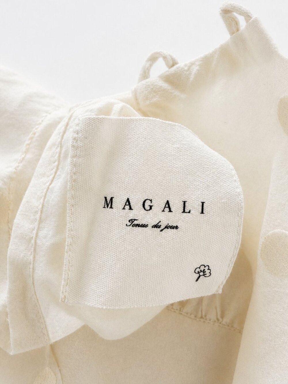 Magali Cotton Polka Dot Blouse High Neck Ruffle Sleeve Cream Japan - Picture 6 of 6